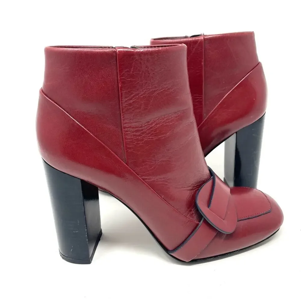 Tory Burch Burgundy Red Leather Stacked Heel Ankle Boots Women's Size 7, $498